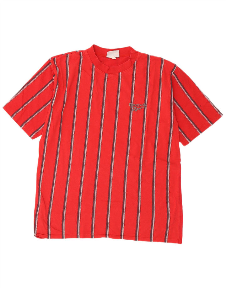 T-shirt męski Reebok, bawełniany, w średnie czerwone paski
