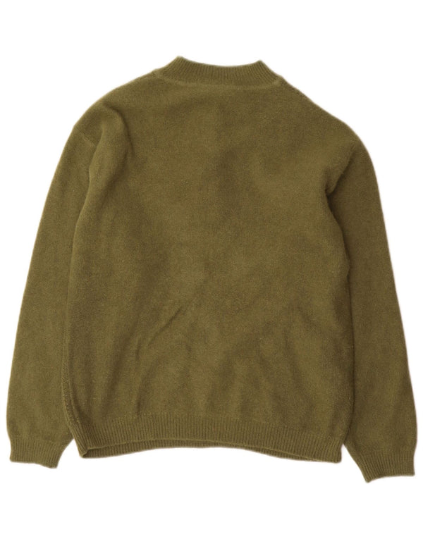 Vintage damski sweter zapinany na guziki UK 12 Medium Khaki Angora