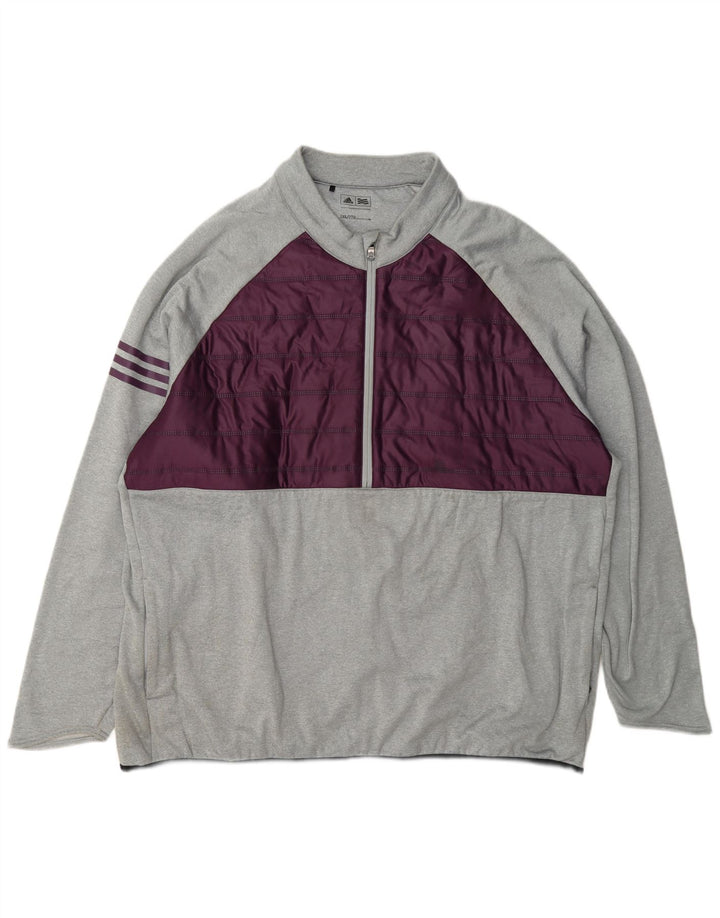 Adidas Męski dres z zamkiem błyskawicznym Top 2XL Szary poliester z blokami kolorów