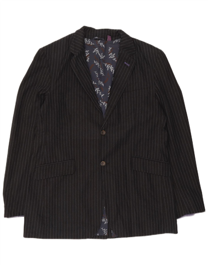 Ted Baker Męska marynarka zapinana na 2 guziki, rozmiar 6, 2XL, granatowa, bawełniana w prążki