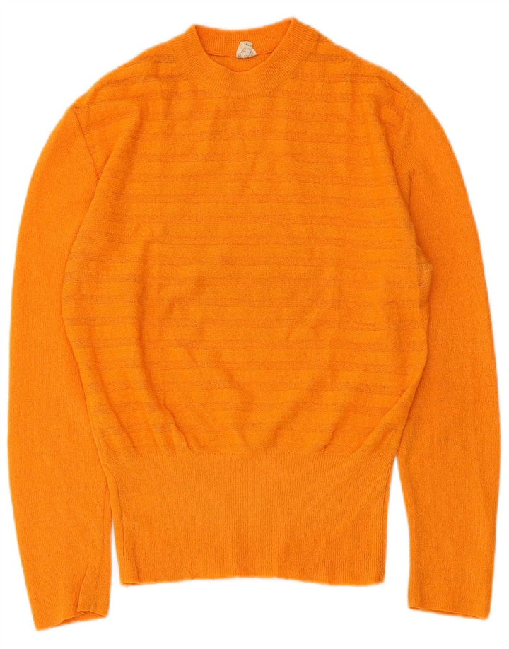 Vintage damski sweter z okrągłym dekoltem IT 46 w duże pomarańczowe paski