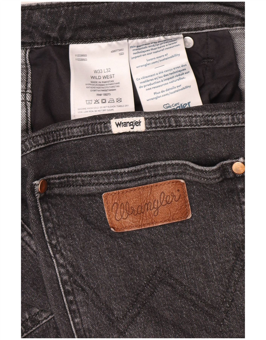 Męskie jeansy Wrangler Wild West Straight W33 L28 Szara bawełna