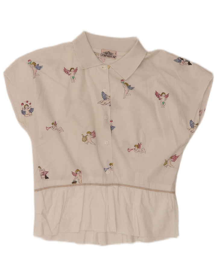 Damska bluzka z grafiką GYMNASIUM UK 14, duża, bawełniana w kolorze złamanej bieli