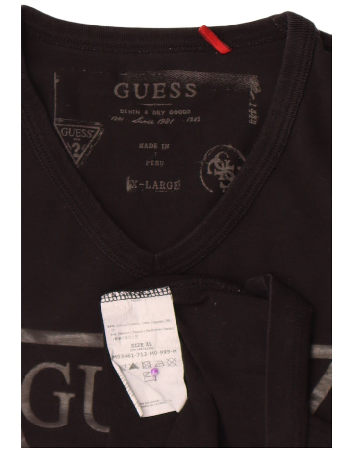 Męski graficzny top Guess z długim rękawem XL, czarny, bawełniany