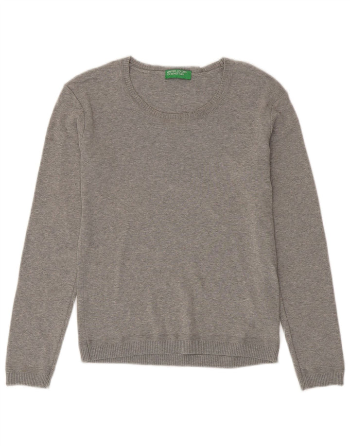 BENETTON Damski sweter z dekoltem w łódkę UK 10 Small, szary, bawełniany