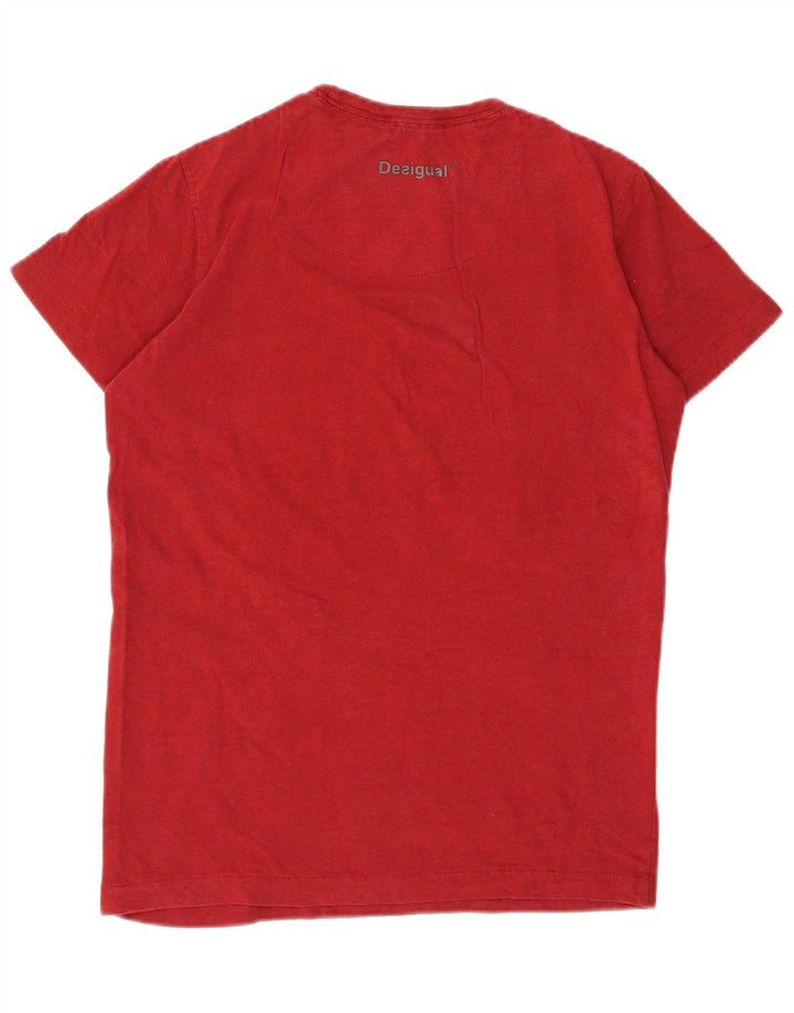 Desigual męski T-shirt z grafiką Top, mały, czerwony, bawełniany