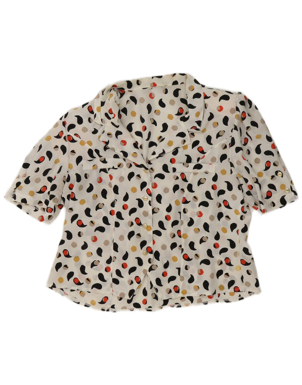 Bluzka damska z krótkim rękawem w stylu vintage, UK 14, średnia biała paisley