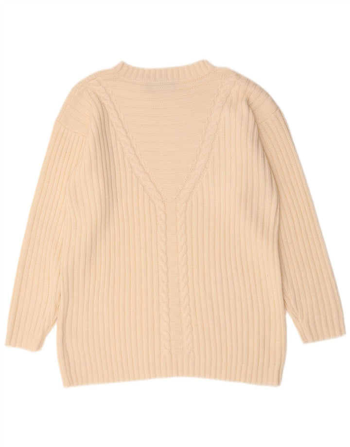 Vintage damski sweter oversize z dekoltem w łódkę EU 42, duży beż