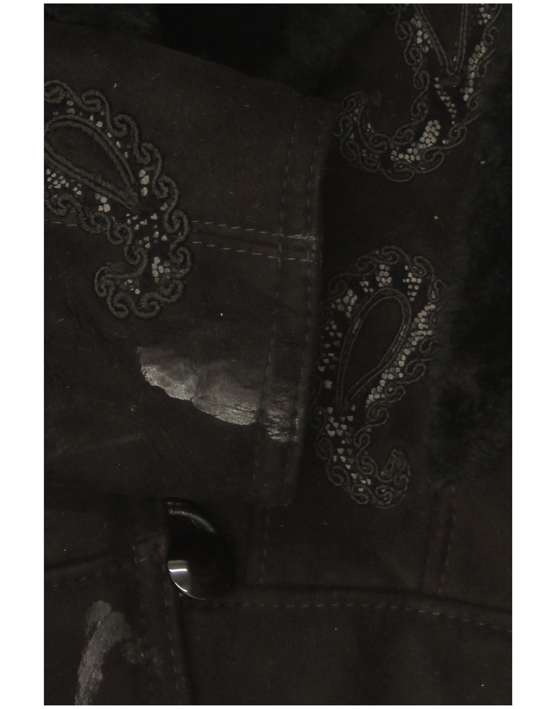 Vintage damska kurtka shearling UK 18 XL czarna paisley