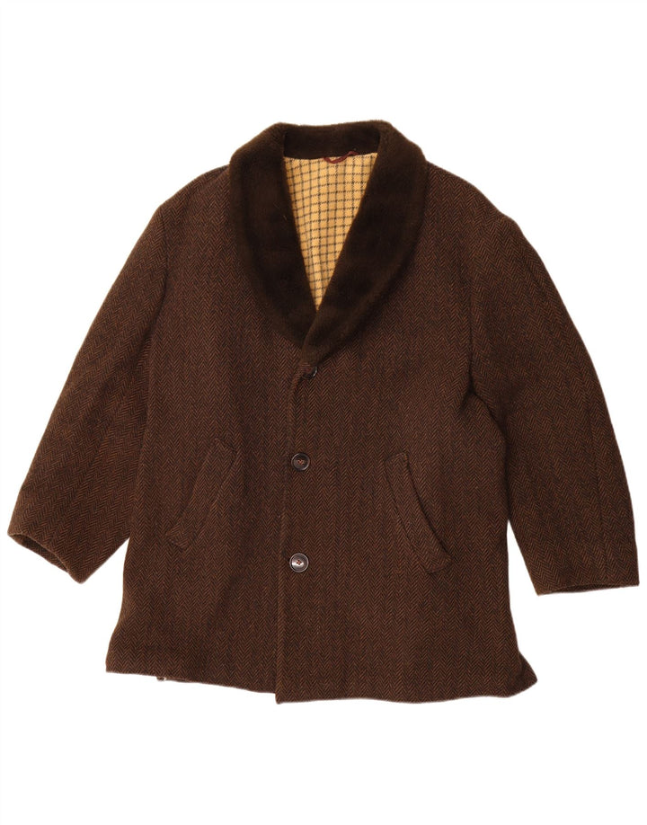 Płaszcz męski z rękawem 3/4 w stylu vintage, UK 40, duży, brązowy, w jodełkę