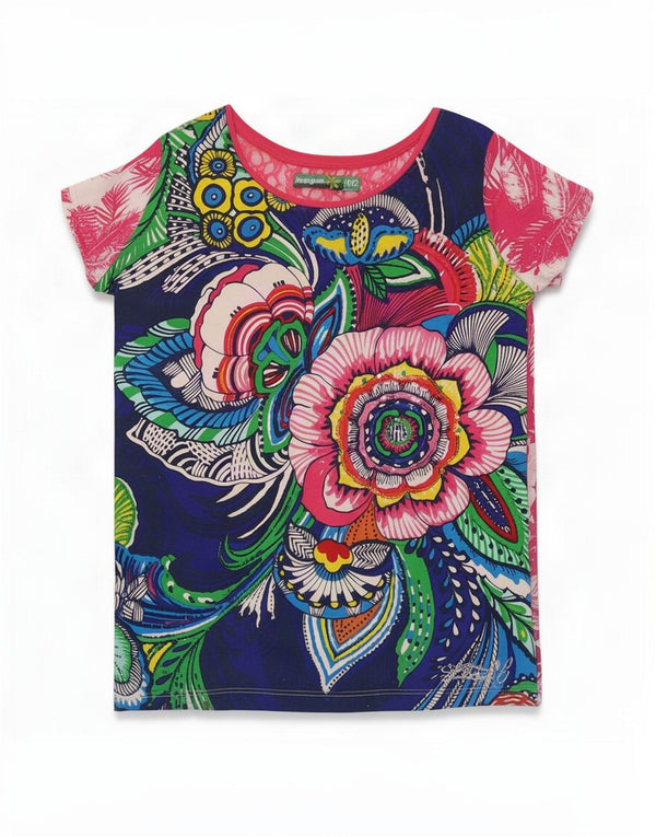 Desigual Dziewczęcy T-shirt z grafiką Top 11-12 lat, wielokolorowy w kwiaty