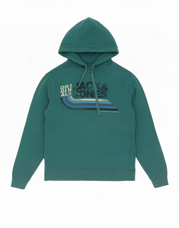 Męski sweter z kapturem i grafiką Jack & Jones XL, zielony, bawełniany