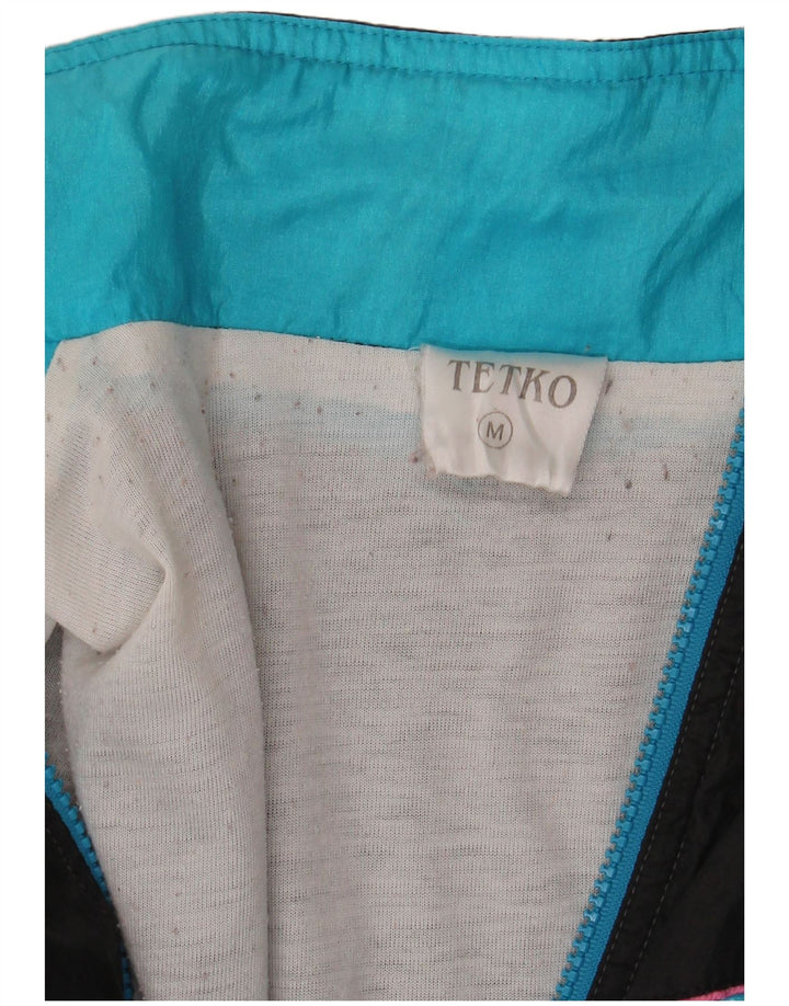 Męska kurtka dresowa w stylu vintage, średni niebieski nylon z blokami kolorów