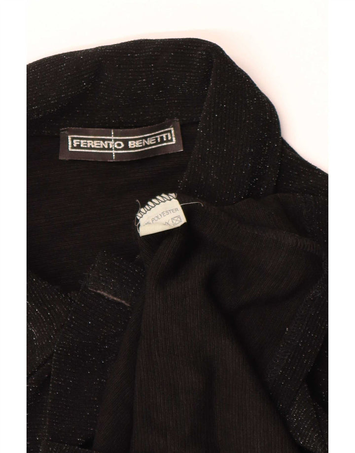 Damska bluzka koszulowa w stylu vintage UK 8, mała, czarna, poliester