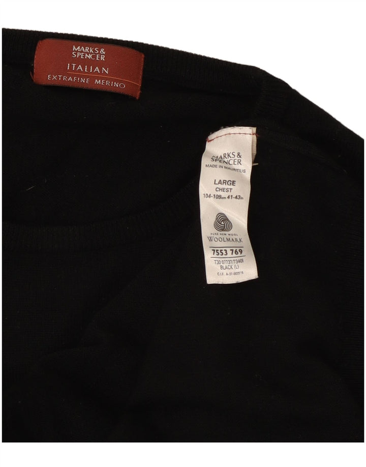 Marks & Spencer Męski sweter z okrągłym dekoltem, duży, czarny, wełniany