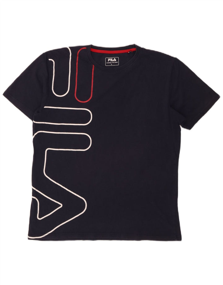 Męski T-shirt z grafiką Fila, duży, granatowy