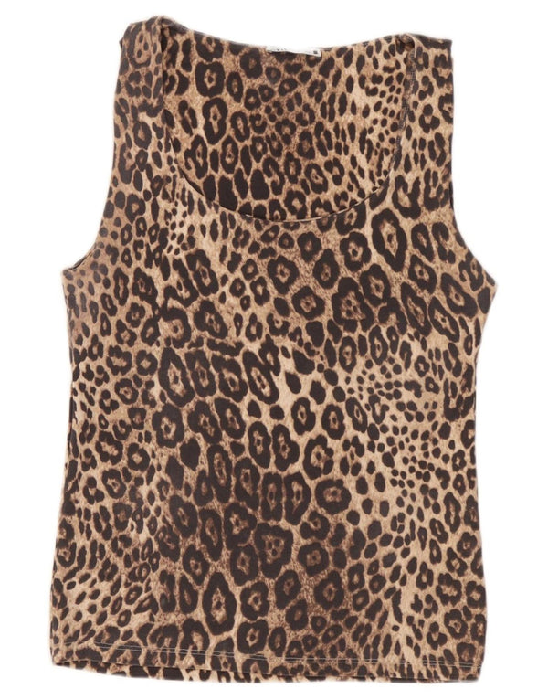 Zara Womens Sleeveless Vest Top UK 14 Large Brown Animal Print Polyamide