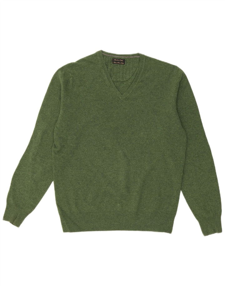MASSIMO DUTTI Męski sweter z dekoltem w kształcie litery V, duży, zielony