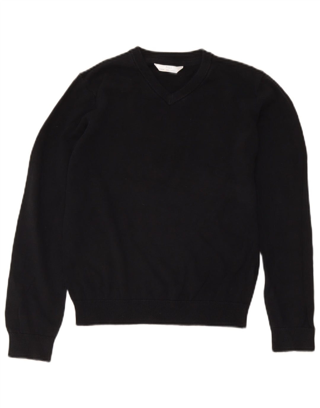 Marks & Spencer Chłopięcy sweter z dekoltem w kształcie litery V, 11-12 lat, czarny, bawełniany