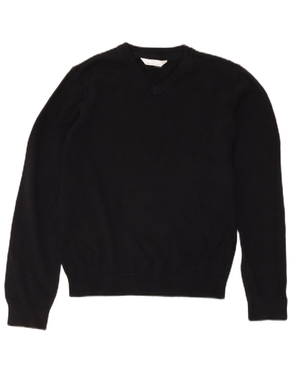 Marks & Spencer Chłopięcy sweter z dekoltem w kształcie litery V, 11-12 lat, czarny, bawełniany