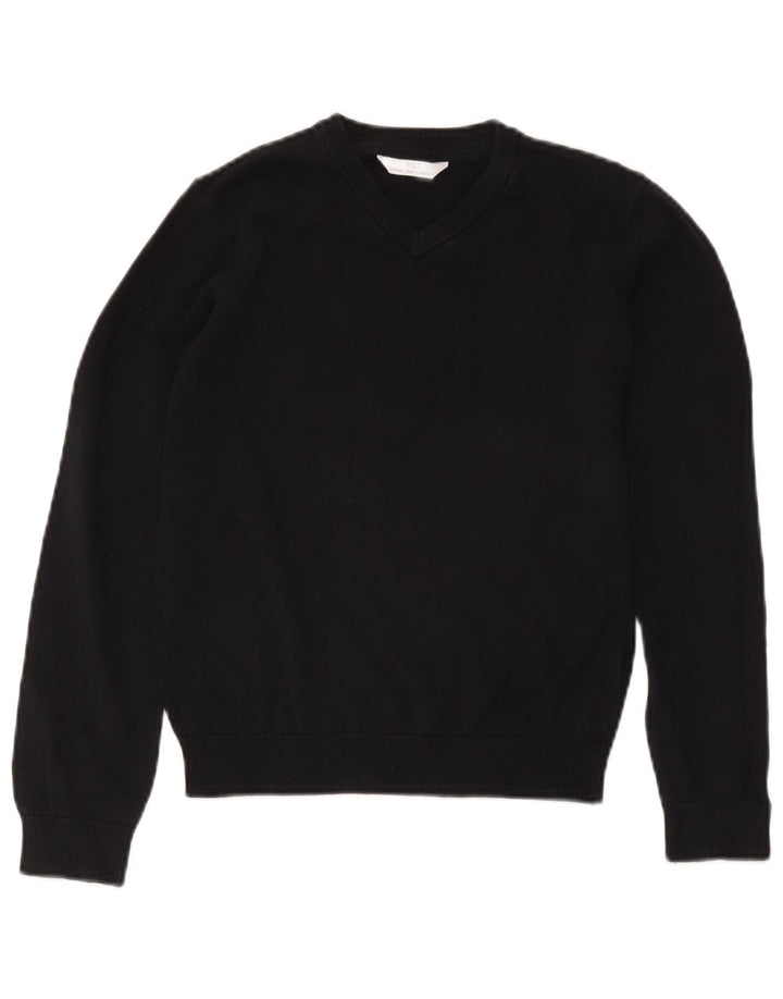 Marks & Spencer Chłopięcy sweter z dekoltem w kształcie litery V, 11-12 lat, czarny, bawełniany