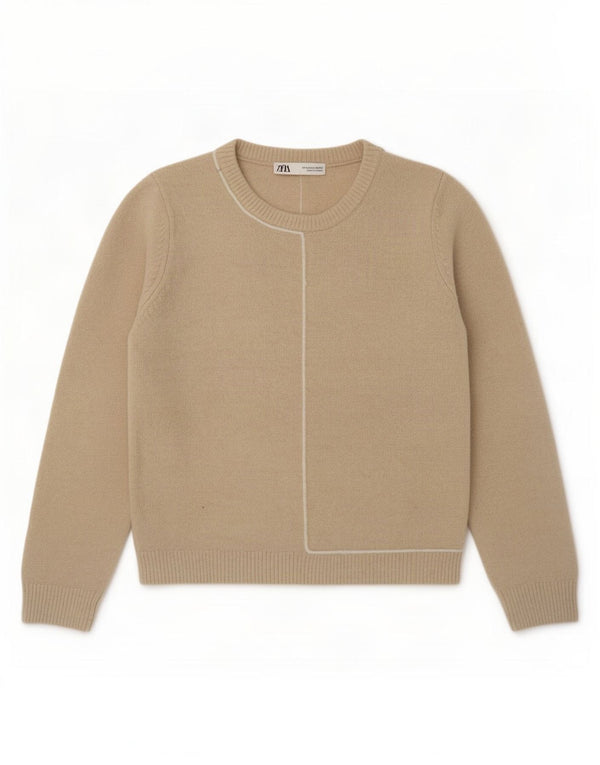 Sweter damski Zara z okrągłym dekoltem UK 12, średni beż, akryl
