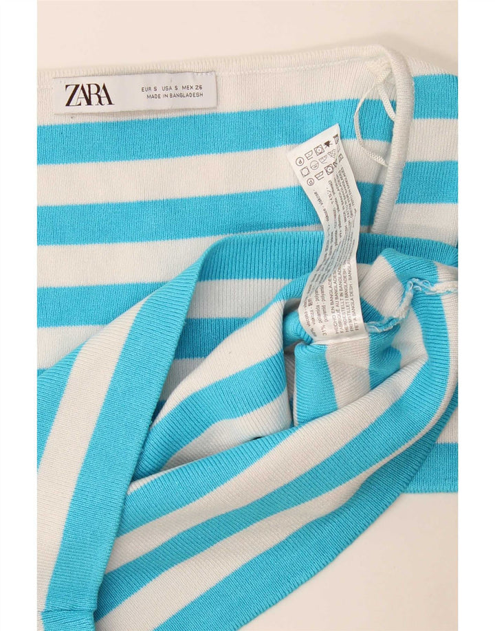 Damski krótki top Zara UK 8 Small Blue Striped Viscose