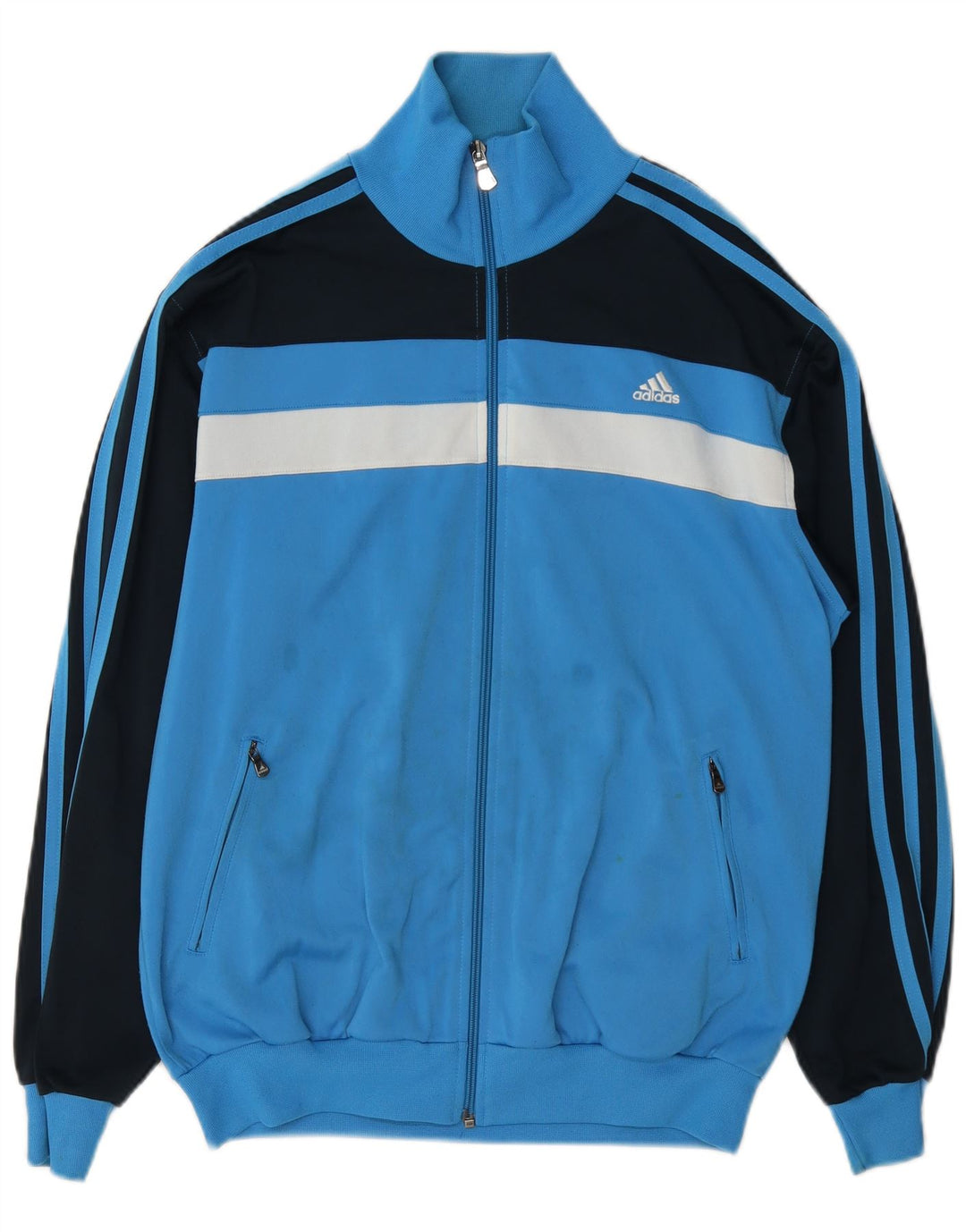 Adidas Męska kurtka dresowa UK 36/38 Mały niebieski poliester z blokami kolorów