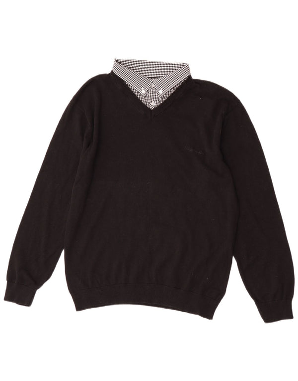 Męski sweter Pierre Cardin z dekoltem w kształcie litery V, XL, bawełniany, w czarną kratkę