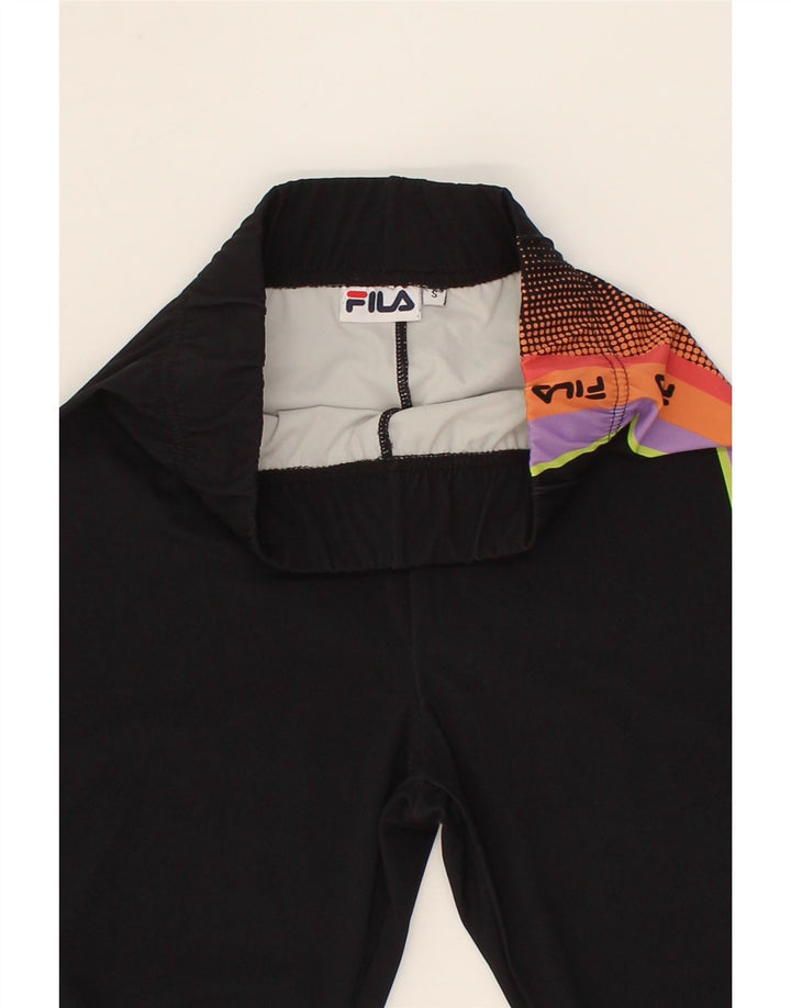 FILA Womens Graphic Leggings UK 8 Small Black Colourblock Nylon Vintage Fila and Second-Hand Fila from Messina Hembry 