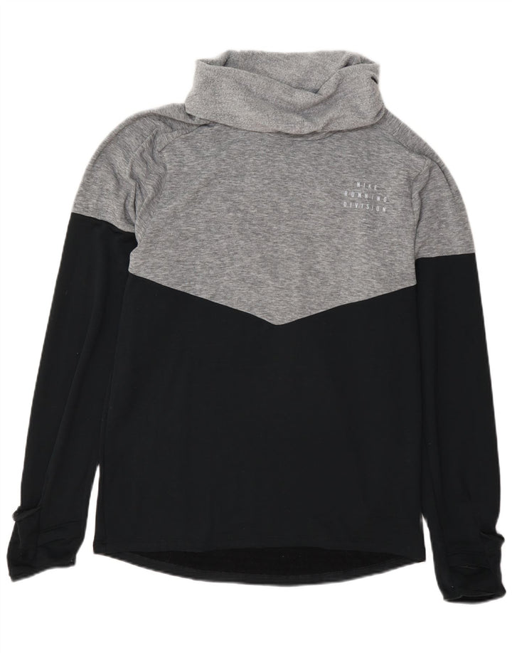 Damska bluza dresowa Nike Therma-Fit z wywijanym dekoltem, mała, szara, z blokami kolorów