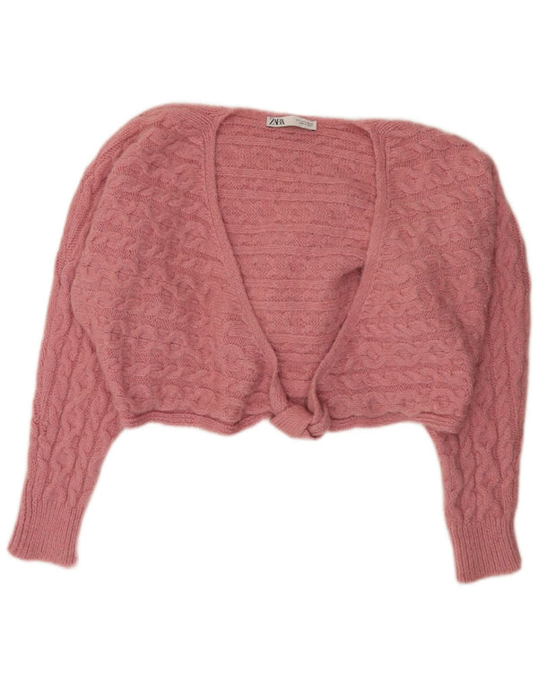 Zara Damski sweter typu Crop Oversize UK 10 Mały, różowy, akrylowy