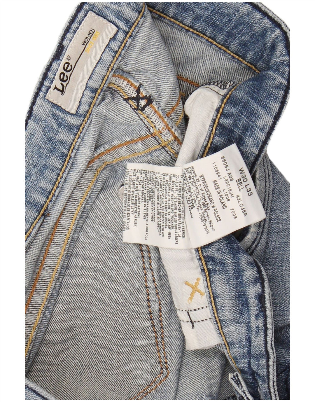 Damskie spodenki jeansowe LEE Bell Distressed W30 Średnioniebieskie, bawełniane