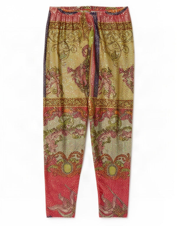 Vintage damskie spodnie slim W28 L27 wielokolorowe paisley