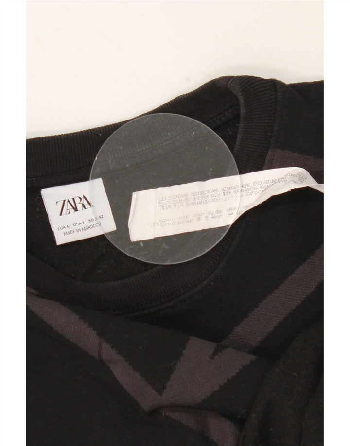 Męski sweter Zara, duży, czarny, geometryczny, bawełniany