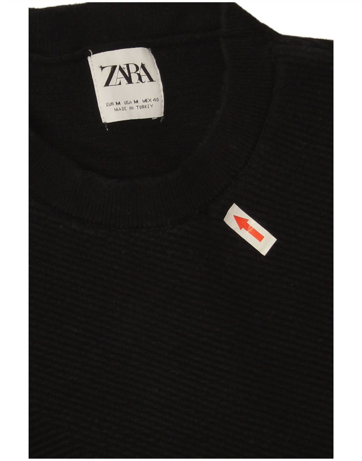 Męski sweter z okrągłym dekoltem Zara, średniej wielkości, czarny, bawełniany