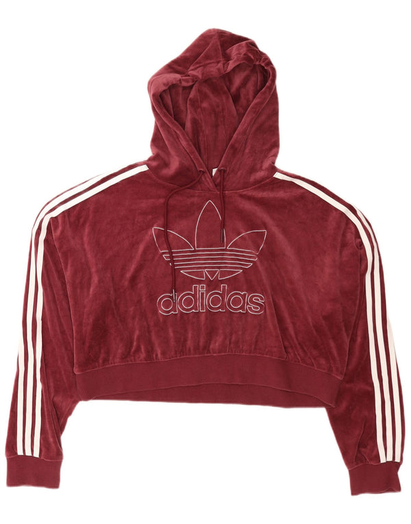 Damska bluza z kapturem Adidas Oversized Crop Velour UK 16 Large Burgundia