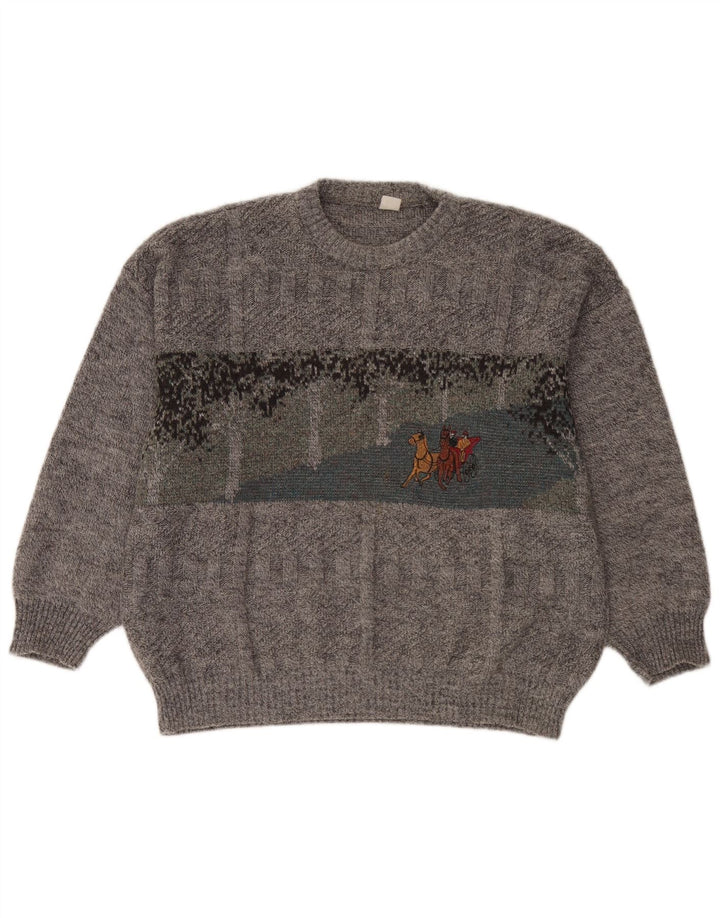 Vintage męski sweter z okrągłym dekoltem XL szary
