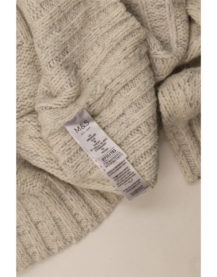 Marks & Spencer Męski sweter z zamkiem błyskawicznym, średni, biały, nakrapiany akryl