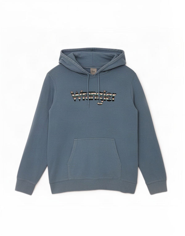 Męski sweter z kapturem Wrangler z grafiką, duży, niebieski, bawełniany