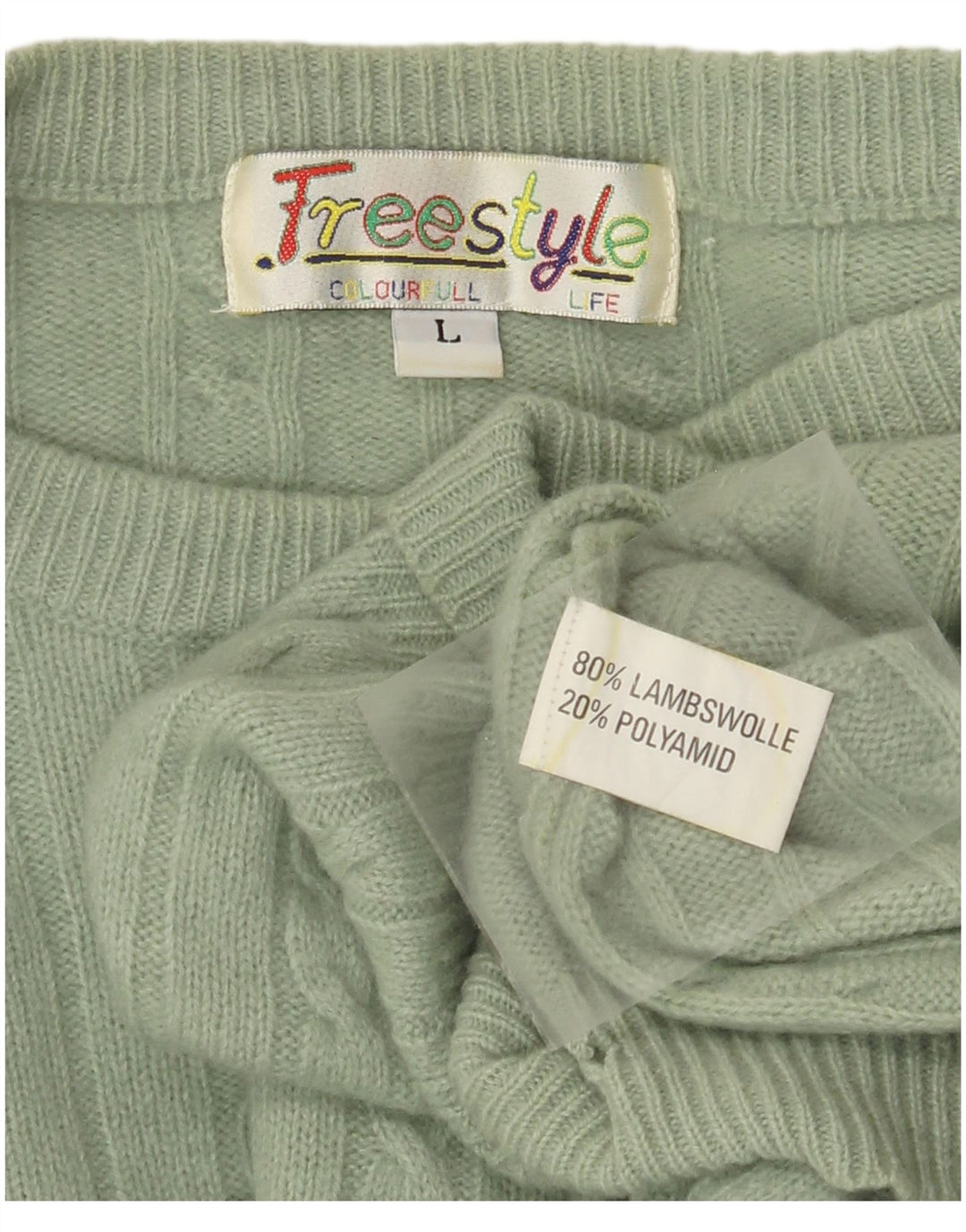 Męski sweter z okrągłym dekoltem w stylu Free Style, duży, zielony, wełniany