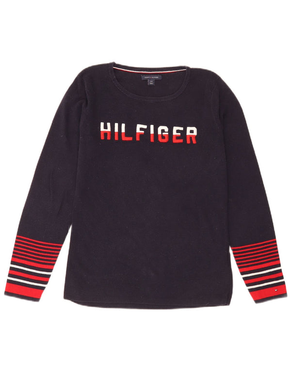 Damski sweter z okrągłym dekoltem Tommy Hilfiger UK 14, duży, granatowy