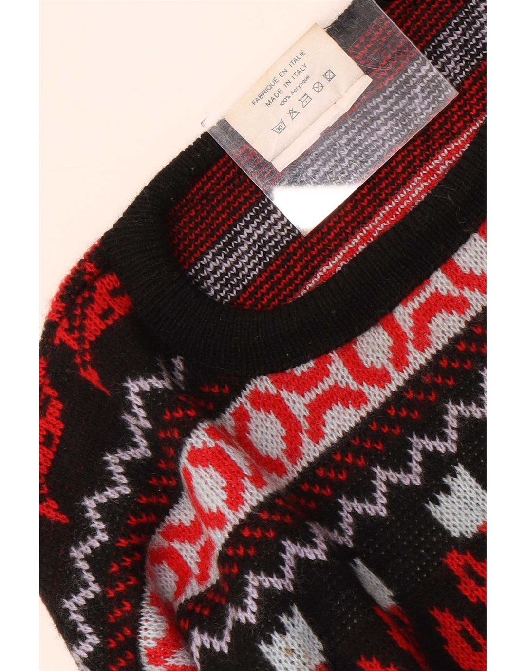 Vintage męski sweter z okrągłym dekoltem, średni wielobarwny kwiatowy akryl