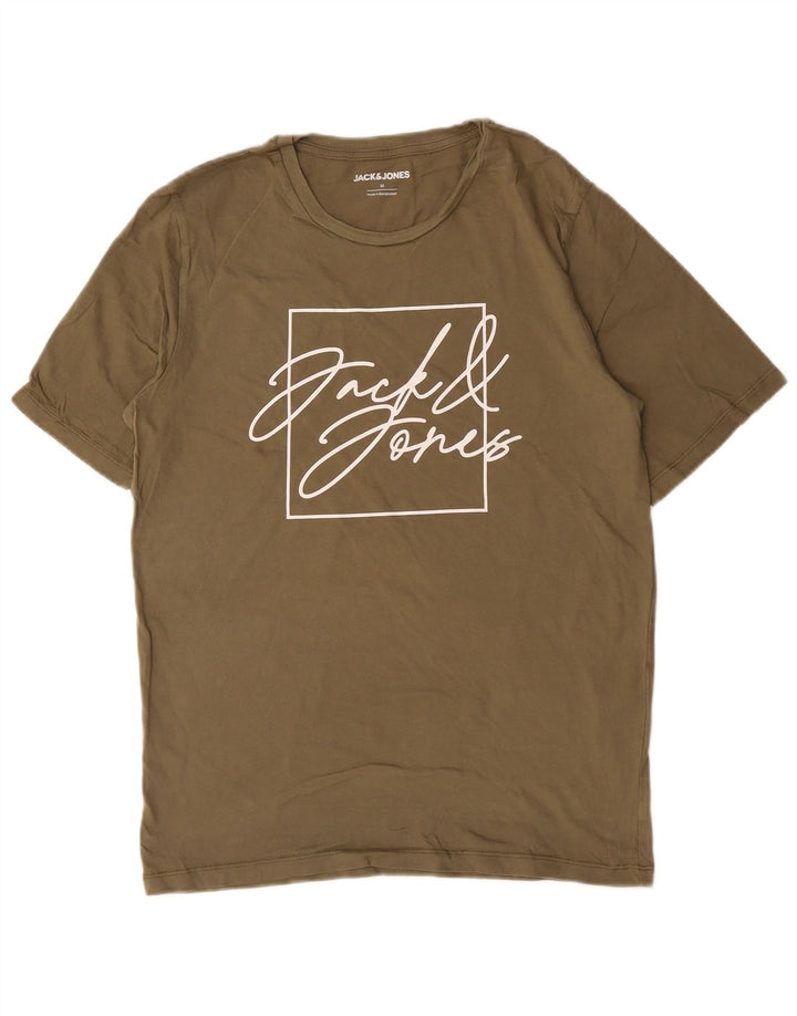 Męska koszulka z grafiką Jack & Jones, średnia, bawełniana khaki