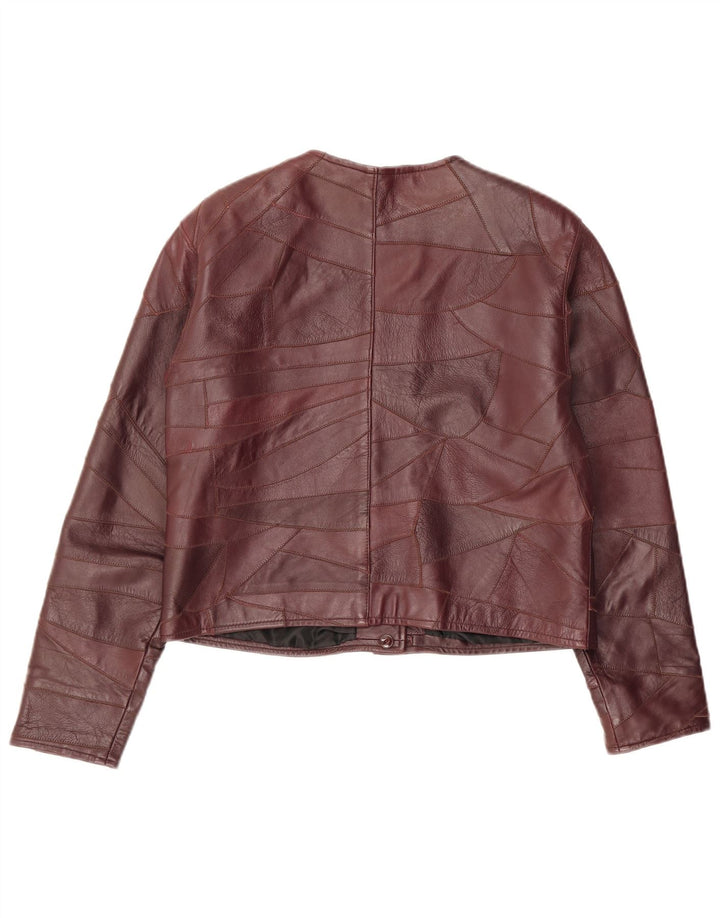 Damska kurtka skórzana w stylu vintage UK 14, średni burgundowy patchwork