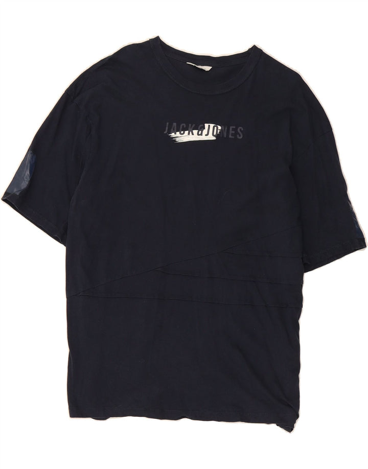 JACK & JONES Mens Core Graphic T-Shirt Top Large Navy Blue Cotton Vintage Jack & Jones and Second-Hand Jack & Jones from Messina Hembry 