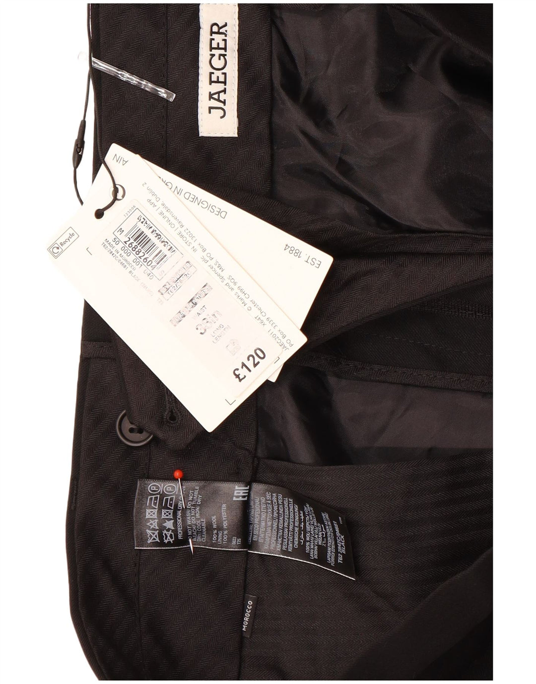 Męskie spodnie typu slim casual Jaeger W38 L33 Czarna wełna