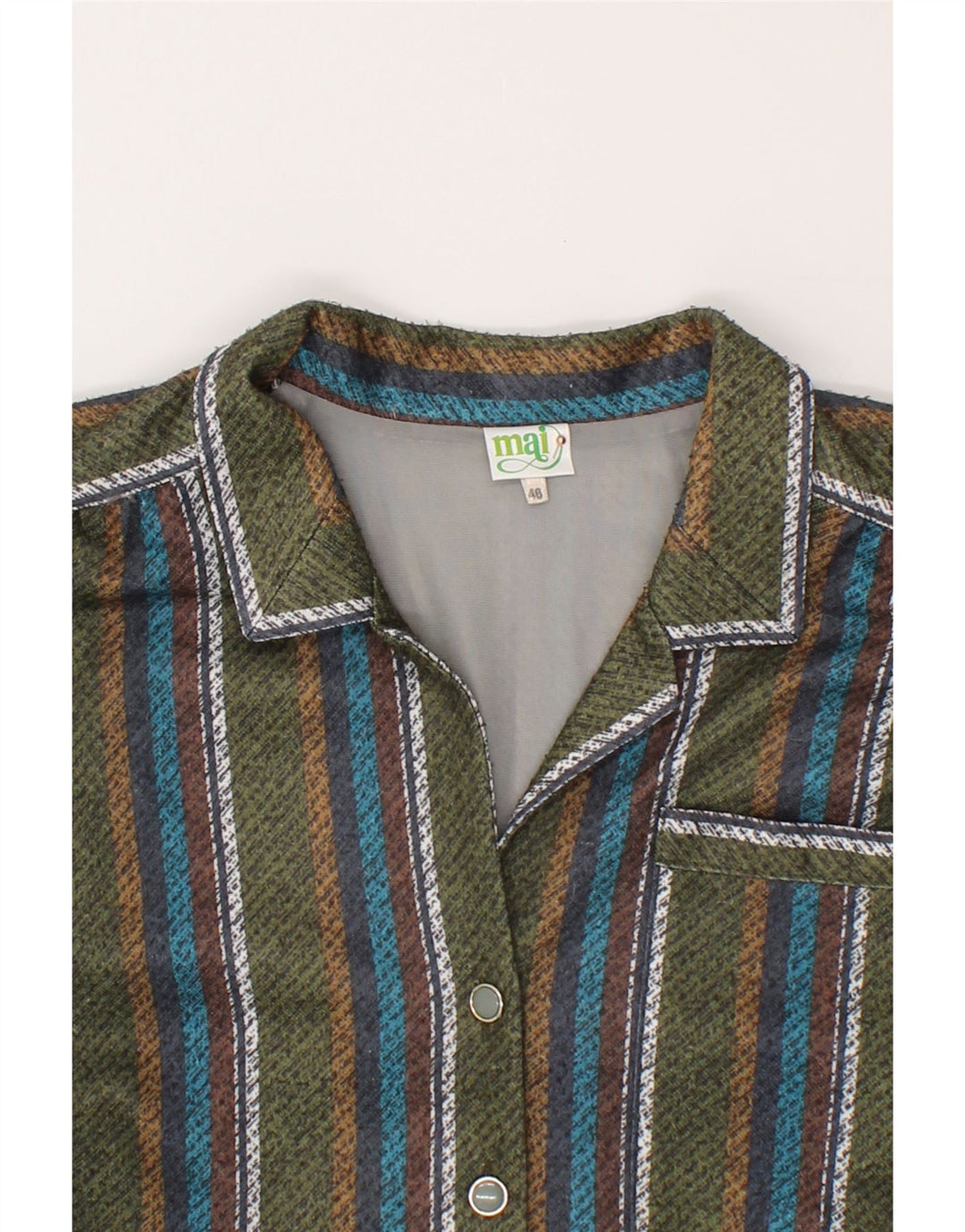 VINTAGE Womens Pullover Shirt Dress IT 46 Large Khaki Striped Polyester Vintage Vintage and Second-Hand Vintage from Messina Hembry 