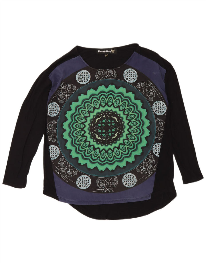 Desigual damski top w abstrakcyjny wzór z długim rękawem UK 20 2XL czarny nowoczesny