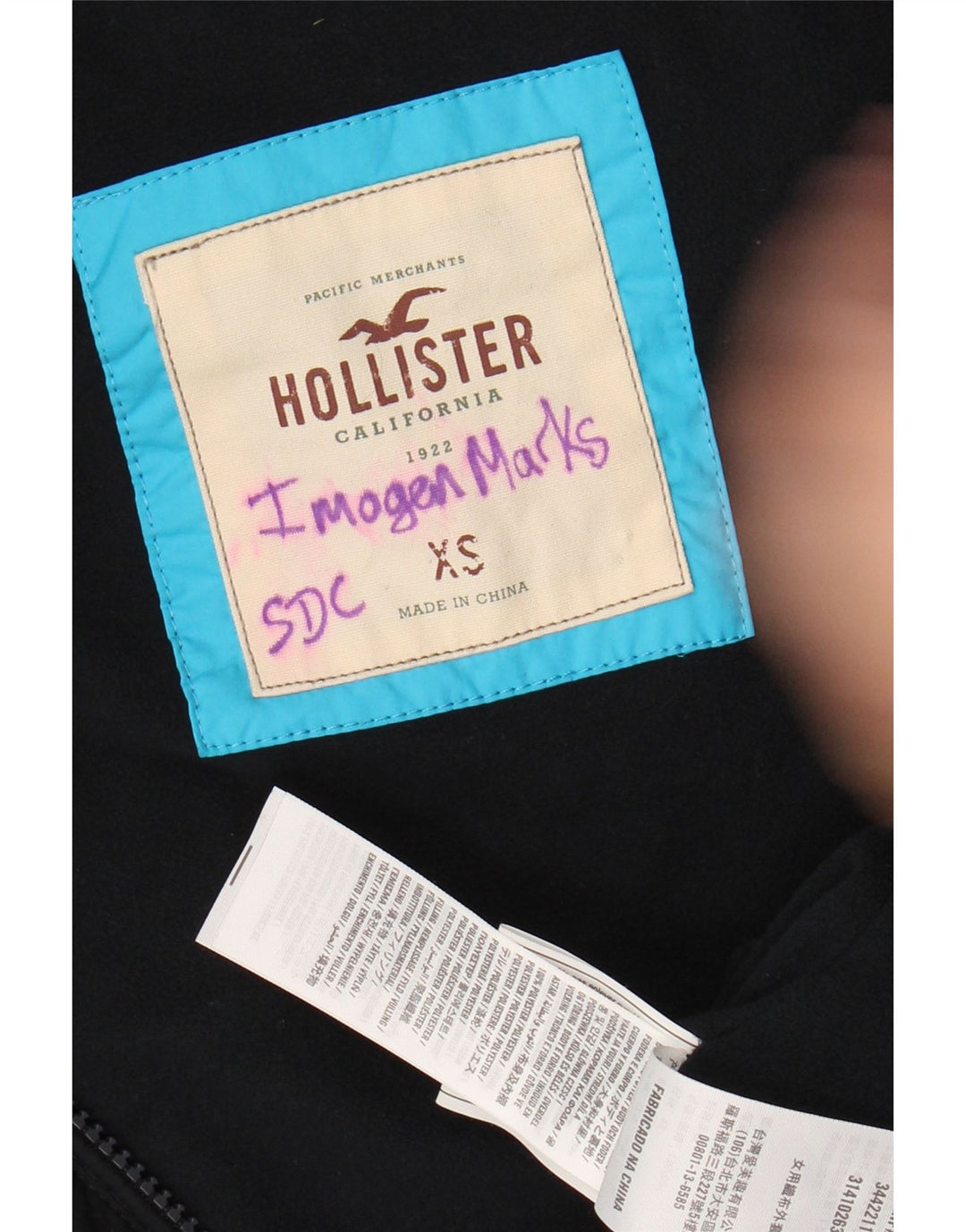HOLLISTER Damska, luźna, ocieplana kurtka z kapturem UK 6 XS, czarna, poliester